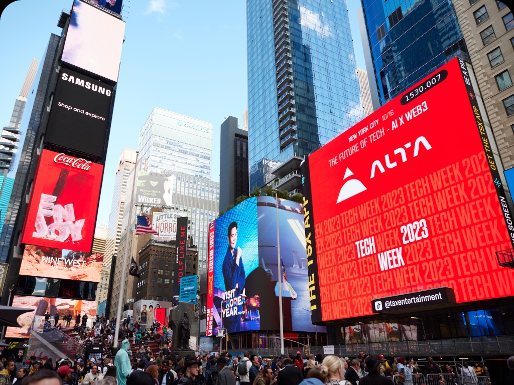 Alta and Tech Week 2023 billboard in Times Square, New York City